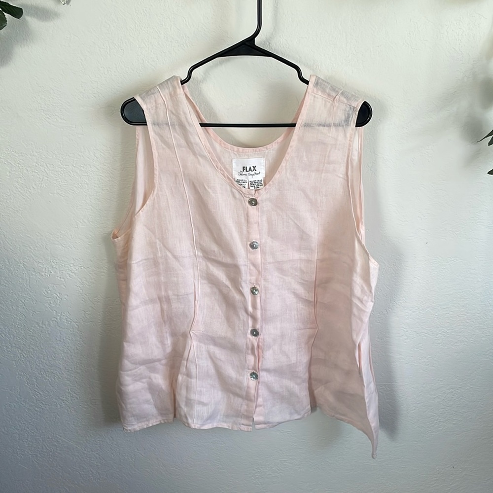 FLAX by Jeanne Engelhart pin-tucked sleeveless buttoned top